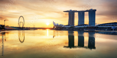 Photography Singapore city skyline panorama at sunrise