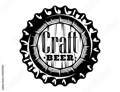 Vector monochrome illustration with metal caps for beer bottles