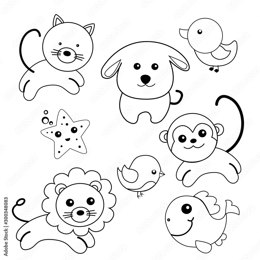 animals. Different funny animals: cat, dog, monkey, lion, duck, chick, starfish. Stock Vector | Adobe Stock animals. Different funny animals: cat, dog, monkey, lion, duck, chick, starfish. Stock Vector | Adobe Stock