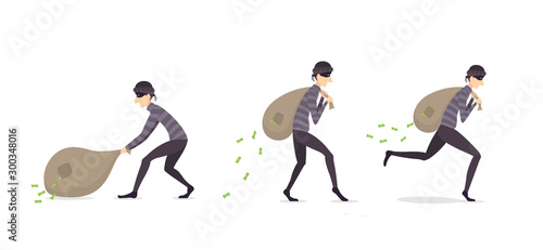Set of Thieves with a Bags of Money