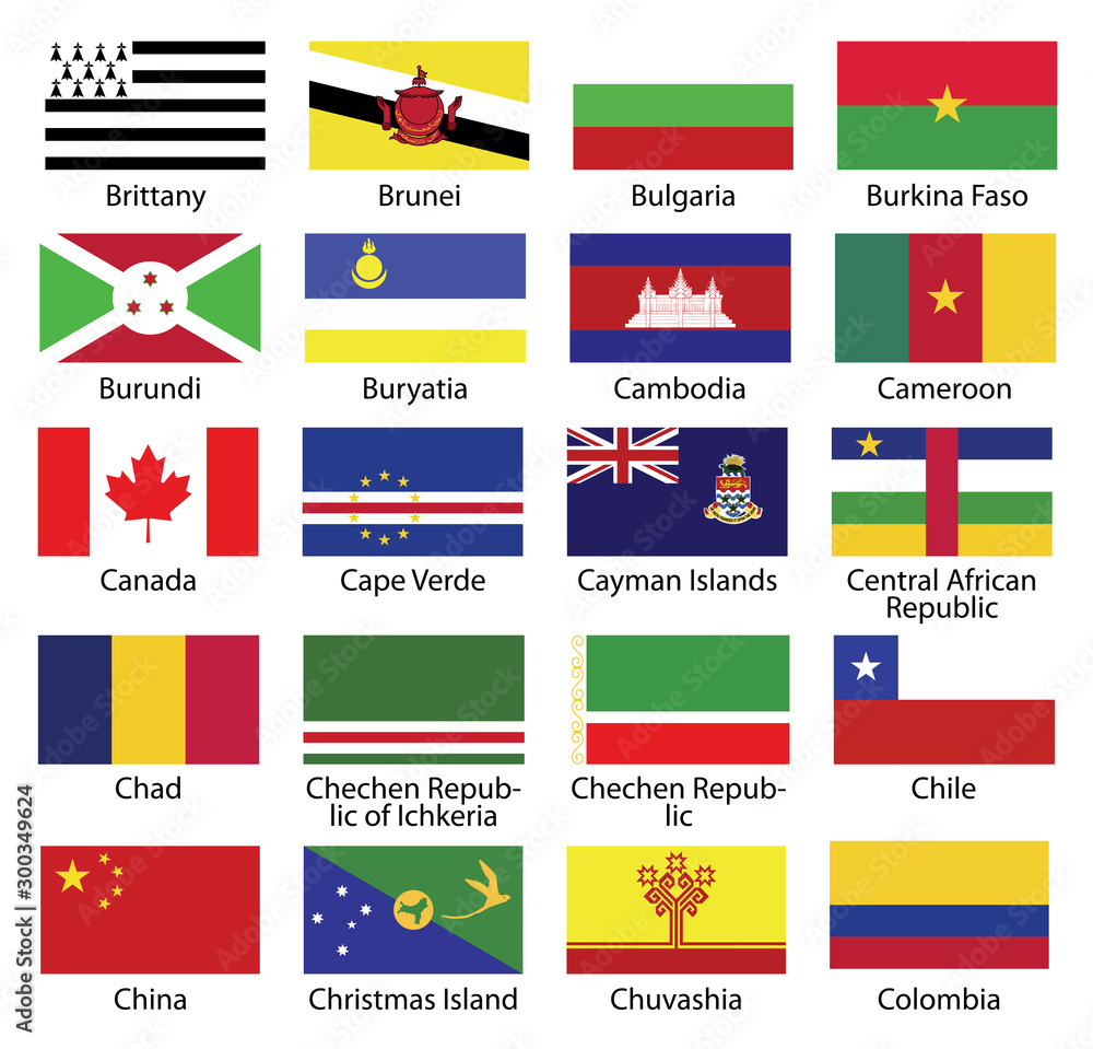 Set National Flags Of The World. Vector Illustration On White 