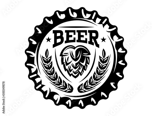 Vector monochrome illustration with metal caps for beer bottles