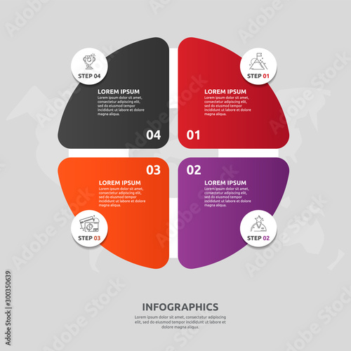 Vector flat template circle and sector infographics. Business concept with 4 sectors. Four steps for content, flowchart, timeline, levels, marketing, presentation, graph, diagrams, slideshow