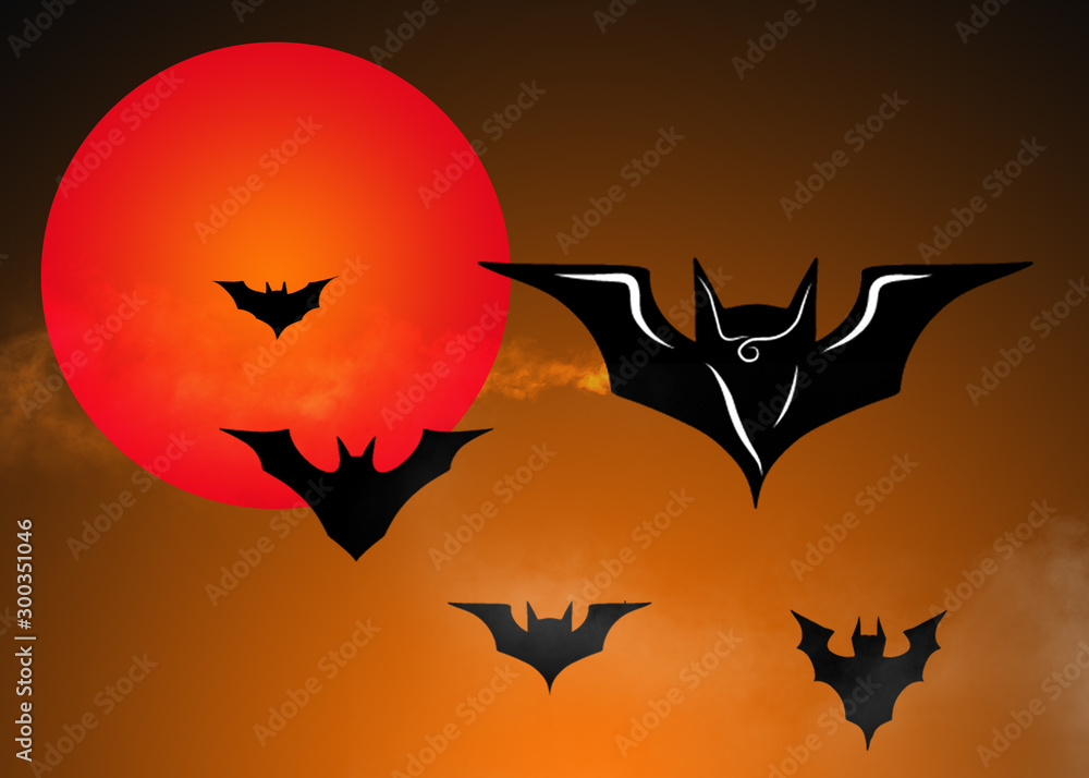 halloween background with bats and full moon