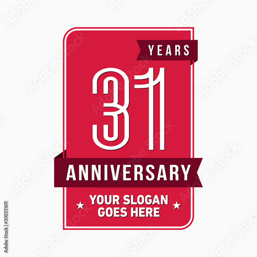 31 years anniversary design template. Thirty-one years celebration logo. Vector and illustration.