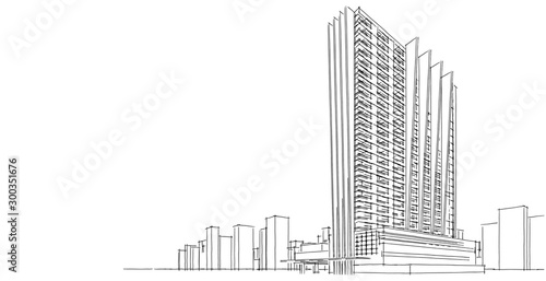 Sketch architecture. Concept of urban wireframe. Wireframe building 3D illustration of architecture