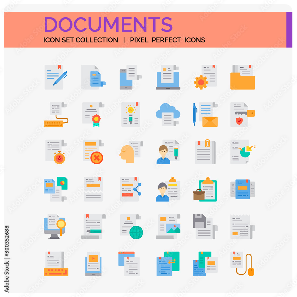 Documents Icons Set. UI Pixel Perfect Well-crafted Vector Thin Line Icons. The illustrations are a vector.