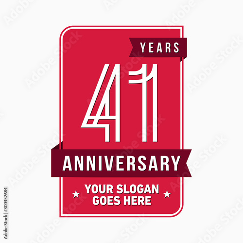 41 years anniversary design template. Forty-one years celebration logo. Vector and illustration.