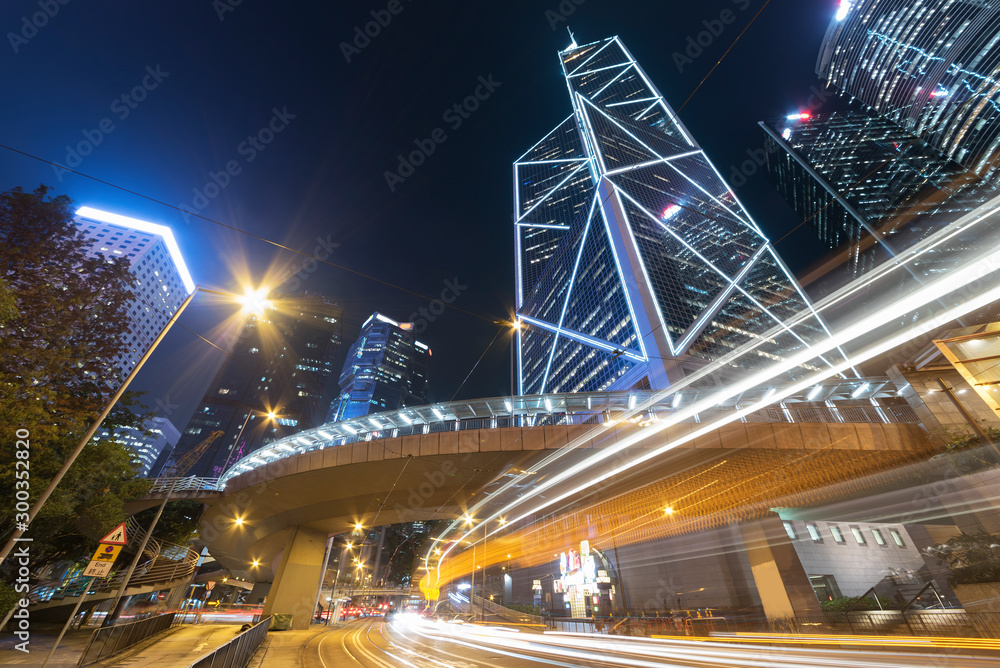 traffic in central district of Hong Kong city at night traffic in central district of Hong Kong city at night