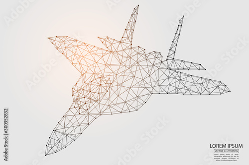Fighter consisting of 3D triangles, lines, points and connections. Vector illustration of EPS 10.