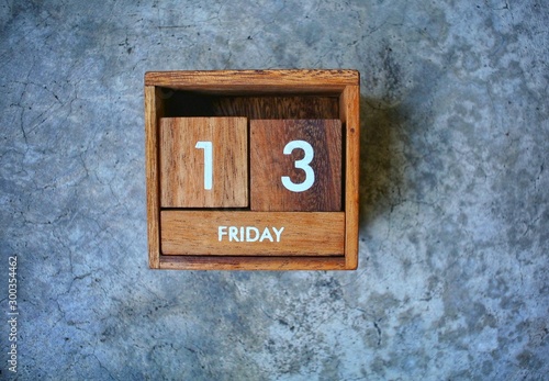 December Friday 13th on wooden calendar. bad luck, Misfortune Day.