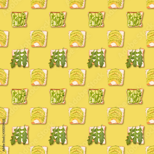 Sandwich or toast with toppings seamless pattern