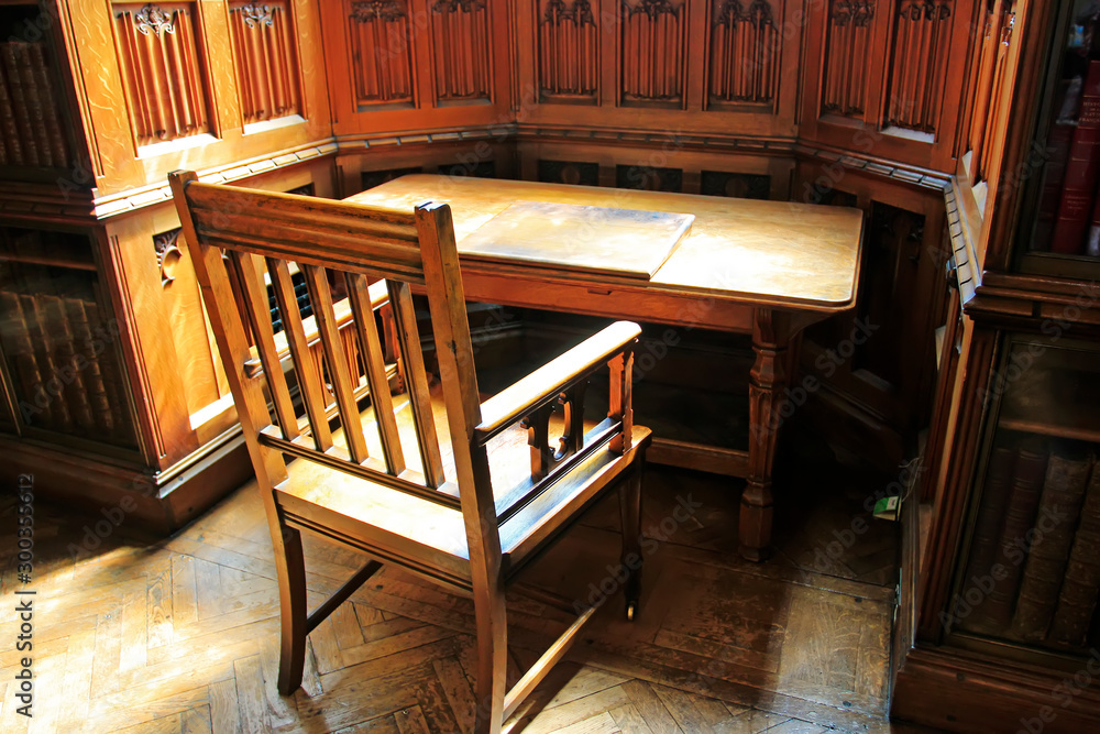 Tables and chairs in the third floor study room of John Rylands Library, Manchester, England. Tables and chairs in the third floor study room of John Rylands Library, Manchester, England.