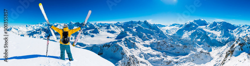 Winter panorama landscape from Mont Fort and famous Matterhorn, Dent d'Herens, Dents de Bouquetins, Weisshorn; Tete Blanche in the background, Verbier, 4 Valleys, photo