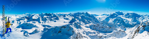 Winter panorama landscape from Mont Fort and famous Matterhorn  Dent d Herens  Dents de Bouquetins  Weisshorn  Tete Blanche in the background  Verbier  4 Valleys 