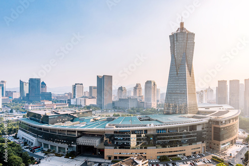 High-angle scenery of CBD high-rise buildings in Hangzhou, Zhejiang, China