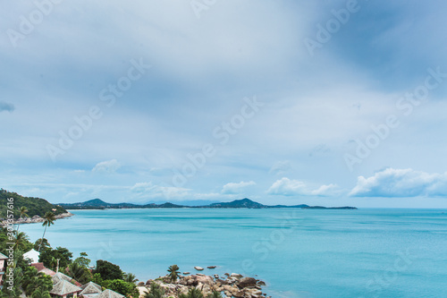 View to the ocean with cloudy sky from view point in Ko Samui, Thailand