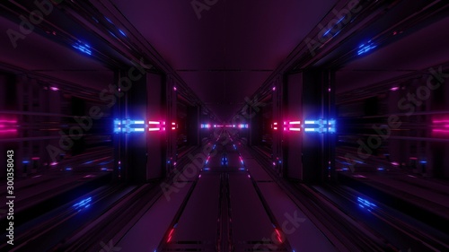 clean futuristic scifi fantasy space hangar tunnel corridor with nice reflections 3d illustration wallpaper background
