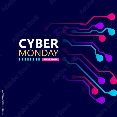 Cyber monday sale with circuit board background. Promotional online sale event. vector illustration