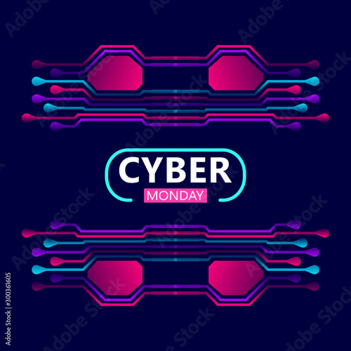 Cyber monday sale with circuit board background. Promotional online sale event. vector illustration