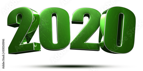 2020 3d numbers green on white background.(with Clipping Path).