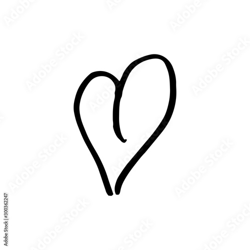 Hand drawn one heart. Simple doodle style icon. Single, careless vector heart. Black isolated on a white background.