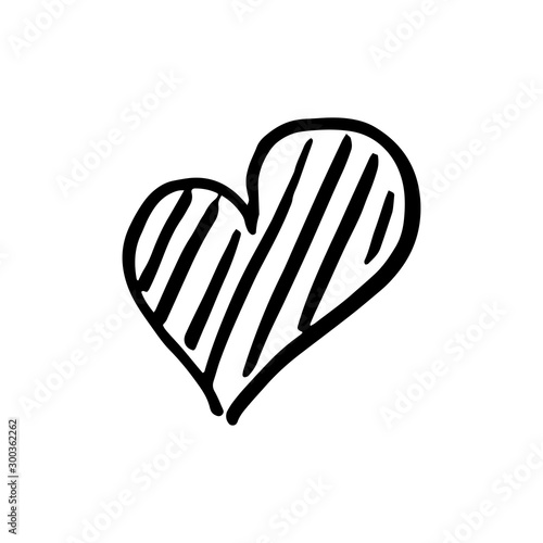 Hand drawn one heart. Simple doodle style icon. Single, careless vector heart. Black isolated on a white background.