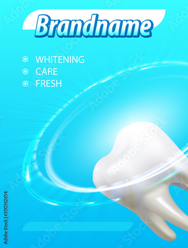Whitening toothpaste poster concept. Tooth before and after whitening treatment. Graphic concept for your design. Vector Illustration