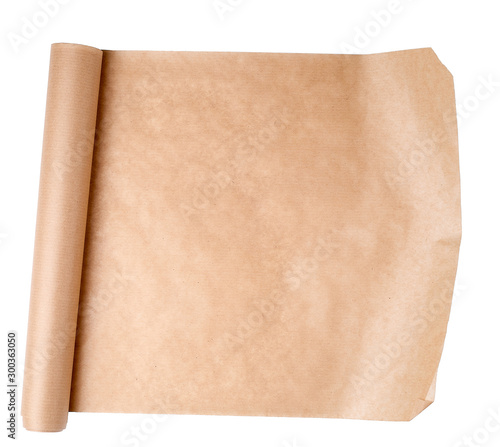 expanded brown paper roll on a white background