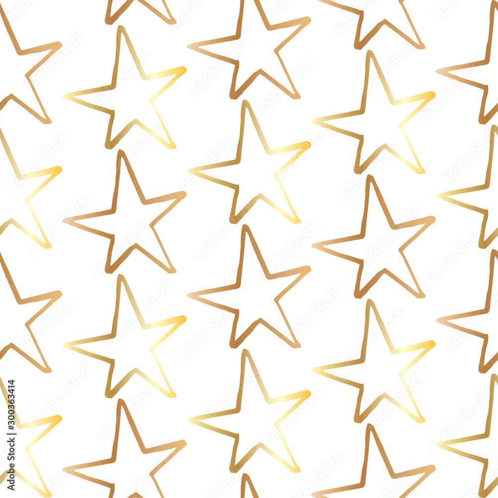 Stars golden pattern. Hand-drawn doodle stars on white background. Seamless vector backdrop. Stars golden pattern. Hand-drawn doodle stars on white background. Seamless vector backdrop.