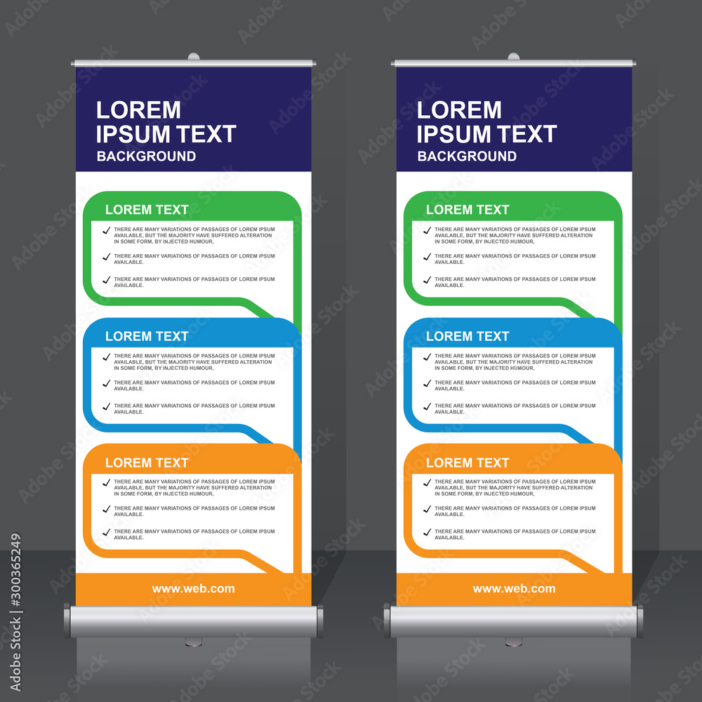 Roll up banner design template, vertical, abstract background, pull up design, modern x-banner, rectangle size. Roll up banner design template, vertical, abstract background, pull up design, modern x-banner, rectangle size.