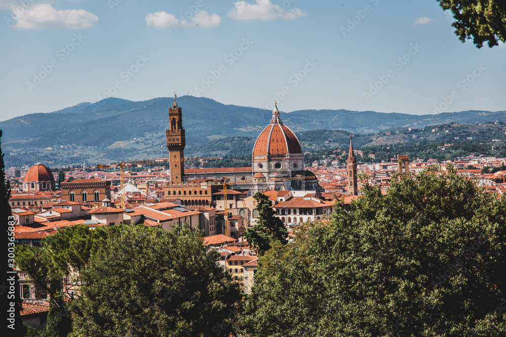 Duomo Santa Maria del Fiore seen from Piazza Michelangelo in Florence, Tuscany, Italy