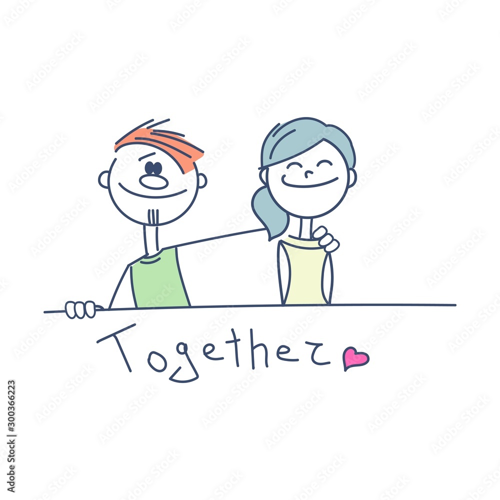 Cute couple. Boy hugging his girl. Vector illustration. Cute couple. Boy hugging his girl. Vector illustration.