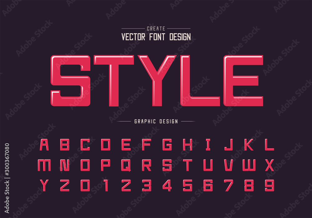 Font and alphabet vector, Square typeface letter and number design, Graphic text on background