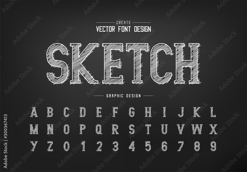 Chalk font and sketch alphabet vector, Hand draw writing style typeface  letter and number design Stock Vector | Adobe Stock