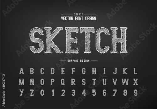 Chalk font and sketch alphabet vector, Hand draw writing style typeface letter and number design