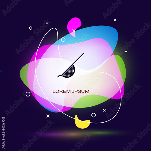 Black Kitchen colander icon isolated on dark blue background. Cooking utensil. Cutlery sign. Abstract banner with liquid shapes. Vector Illustration