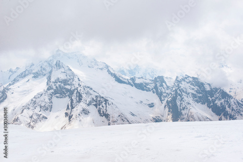 view of snowy mountains in winter, Caucasus, winter mountain landscape, Russia © Elena