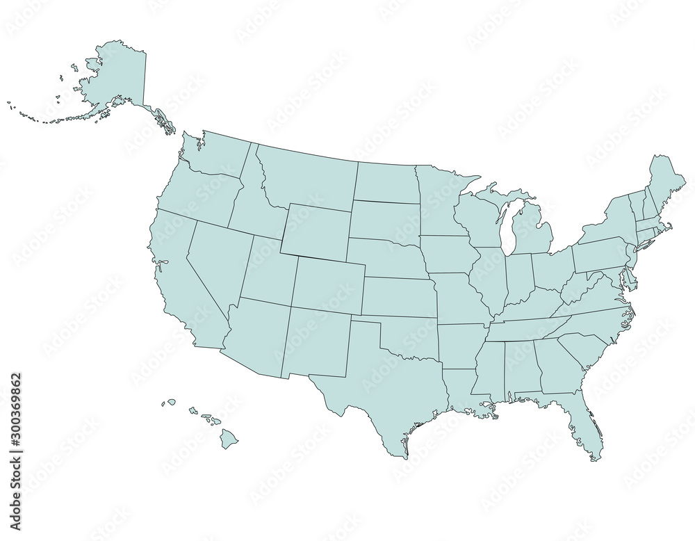 The USA states vector map isolated on white background