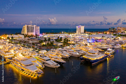 Fotografija Beautiful aerial photo of amazing boat lights under water Fort Lauderdale yacht
