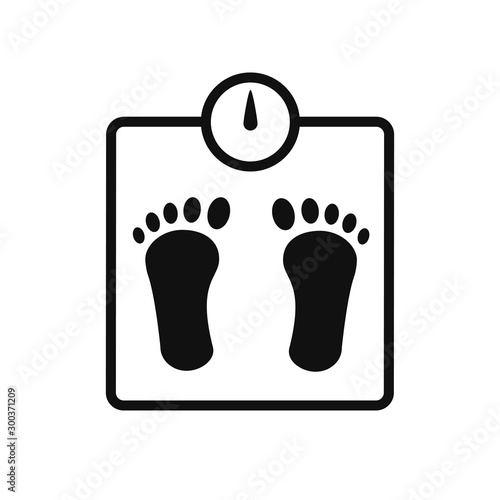 Weight scale icon isolated vector element. Scale with foot print icon. Kilogram weight graphic icon.Obesity vector illustration.