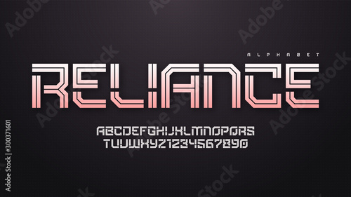 Vector inline technology alphabet, creative characters set