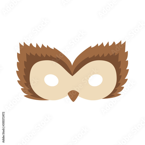 illustration of a cartoon brown owl carnival mask of a forest animal. mask on the eyes of a masquerade. vector