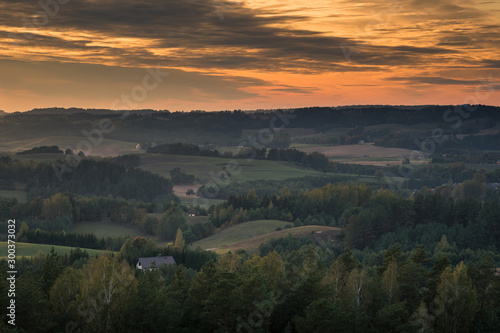 Autumn view from Cisowa mountain in Suwalski landscape park, Podlasie, Poland