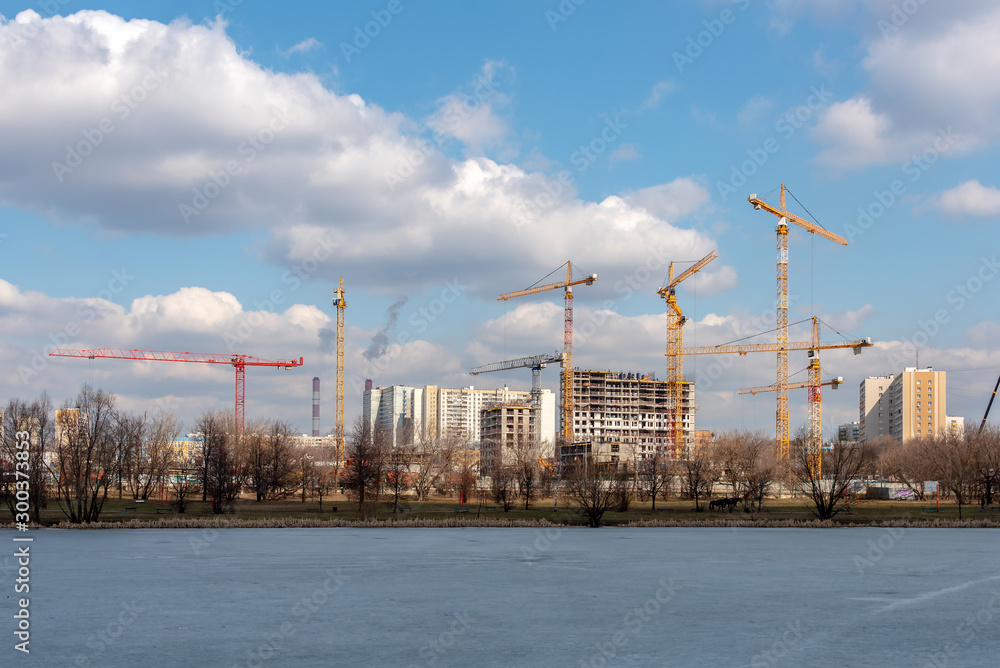 Construction of apartment houses in the residential district of city