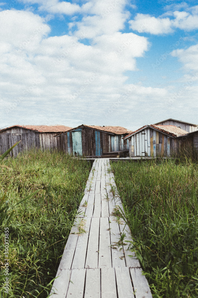 old wooden houses shacks in the fishing village 