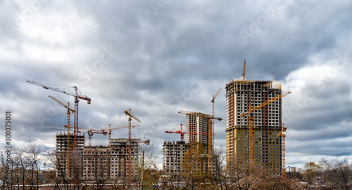 Construction of apartment houses in the residential district of city