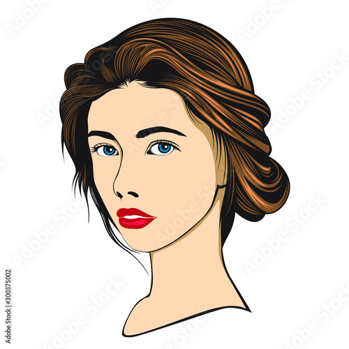 Girl's face and hairstyle Under the design concepts related to fashion and beauty