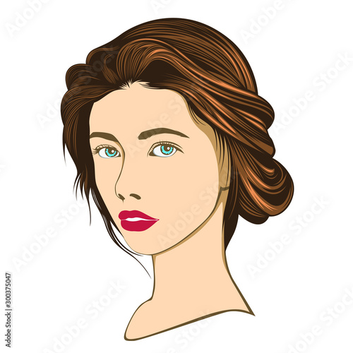 Girl's face and hairstyle Under the design concepts related to fashion and beauty