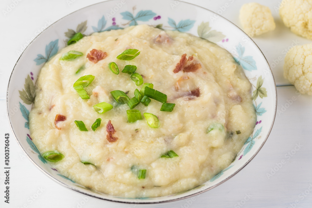 Garlic bacon mashed cauliflower. Garlic bacon mashed cauliflower.